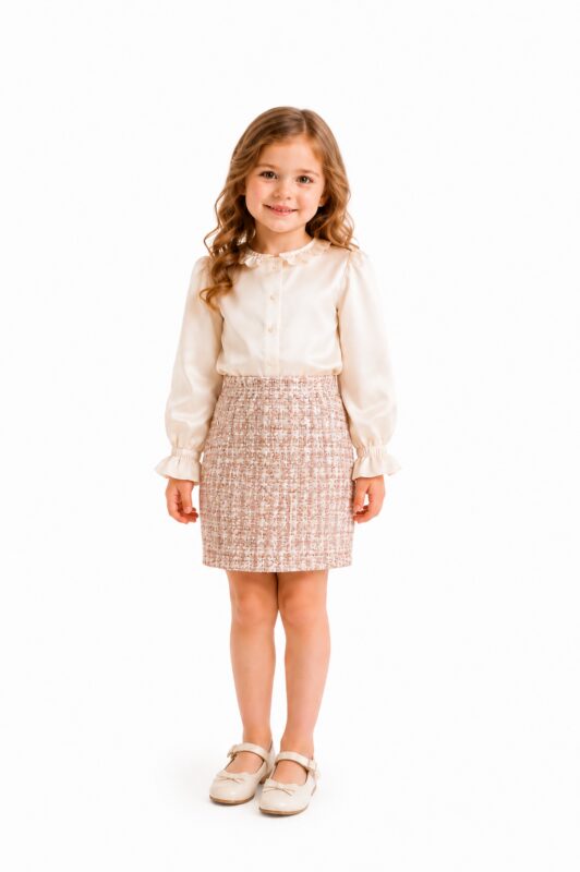 GIRLS CREAM BLOUSE & TWEED SKIRT
