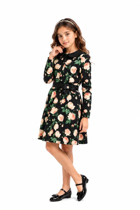 BLACK FLORAL SILK DRESS