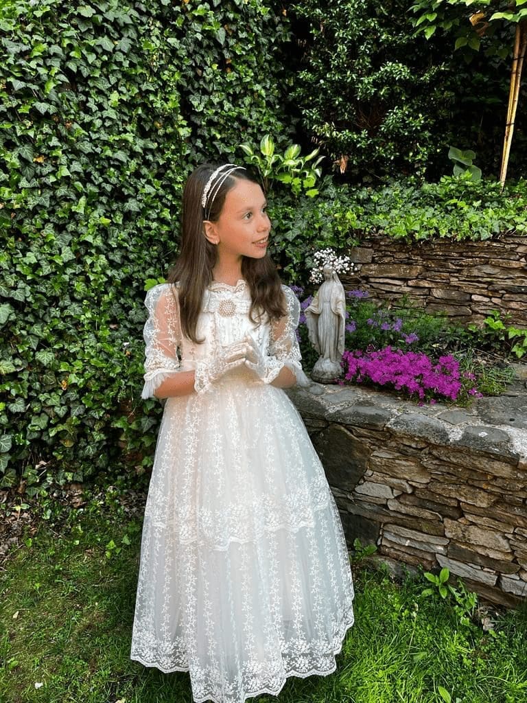 Girls ivory long sleeve dress - Helena