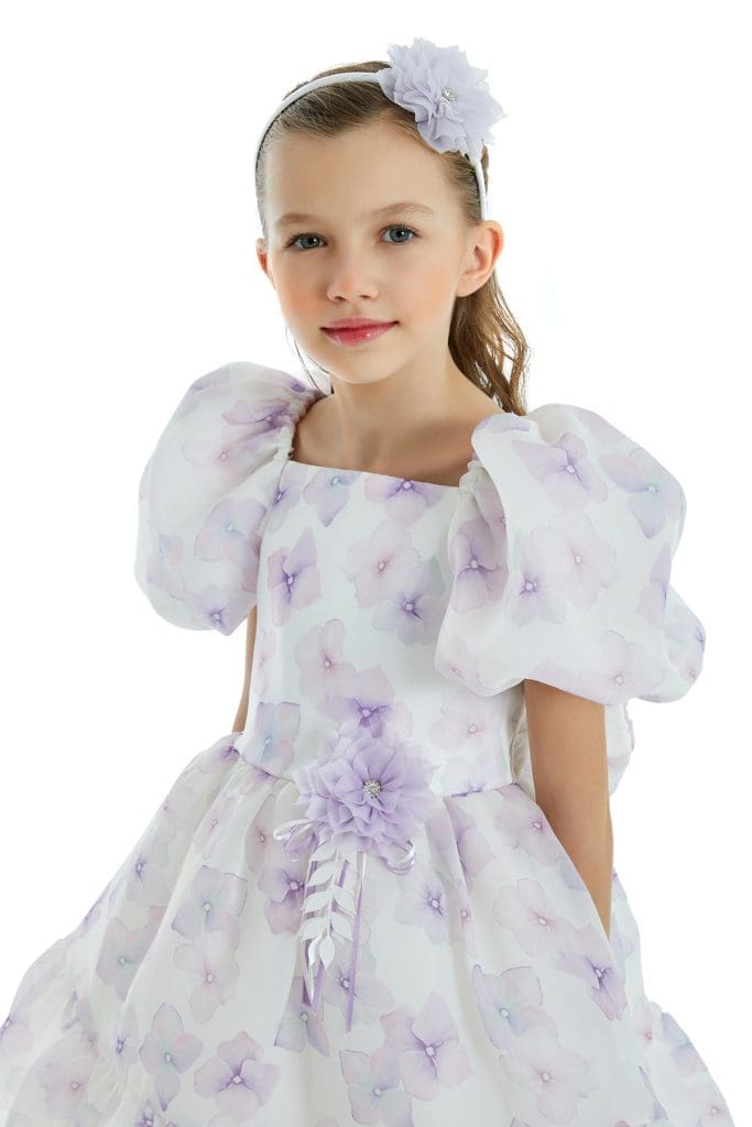 Girls organza dresses with lilac flower