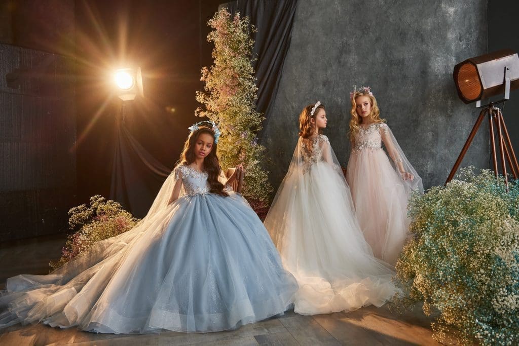 Girls white, pink and blue Dresses at Quinn Harper Children's Occasion Wear in London UK